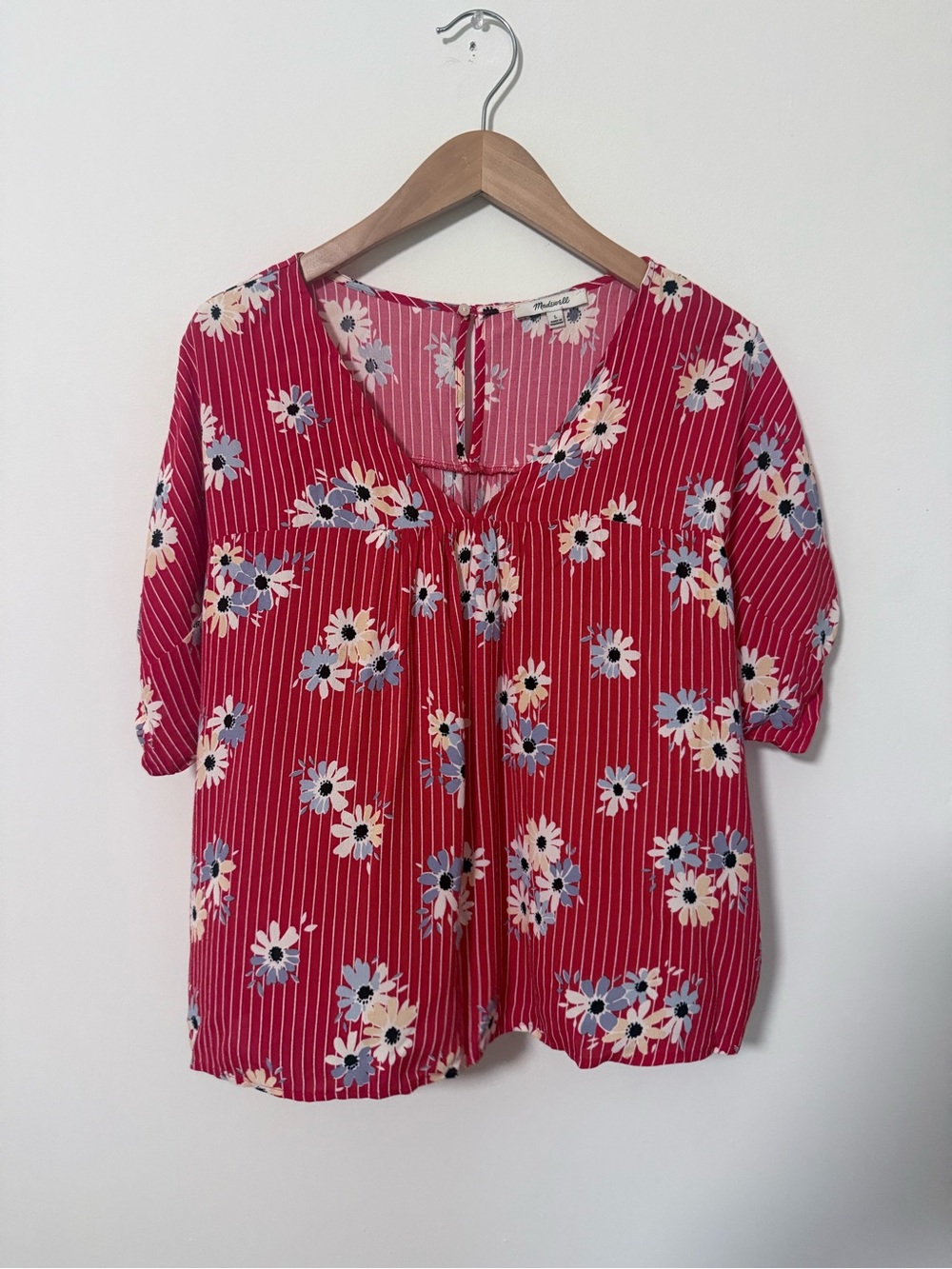 Madewell Floral Stripe Short Sleeve Blouse - Red
